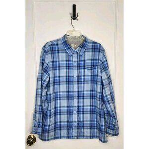 LL Bean Fleece Lined Flannel Shirt Jacket Sz XL Blue Plaid Shacket 285013